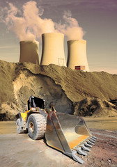Poster - Industrial landscape with big excavator. Environmental concept.