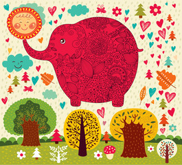 Wall Mural - Vector illustration with elephant