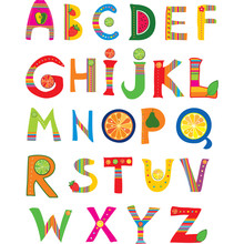 Alphabet Design In A Colorful Style.