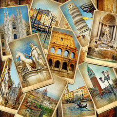 Fototapete - travel in Italy - vintage collage from old cards