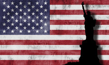 Bandera De Estados Unidos De América Con La Libertad