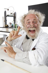 Wall Mural - Eccentic scientist in lab excited about ideas