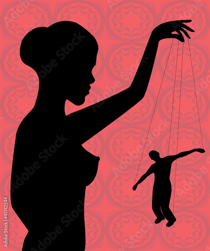 Fototapeta do kuchni silhouette of a naked woman holding a man-puppet