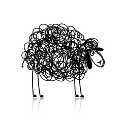 Poster - Funny black sheep, sketch for your design