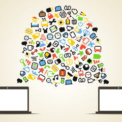 Poster - Abstract speech cloud and two connected computers