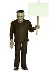 Canvas Print - Frankenstein holding placard