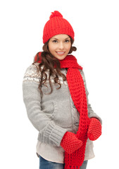 Canvas Print - beautiful woman in hat, muffler and mittens