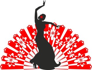 Wall Mural - Silhouette of flamenco dancer with a fan