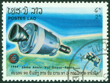 Stamp Shows Experimental Flight Of Soyuz And Apollo