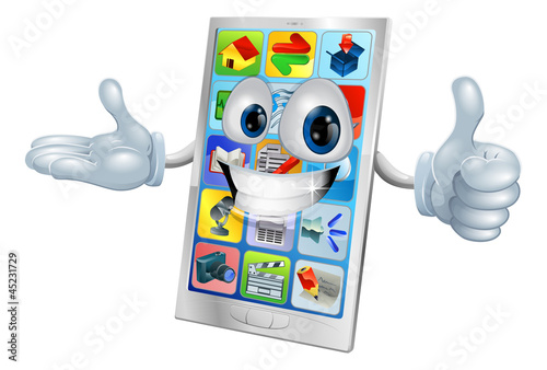 Cute happy mobile phone person