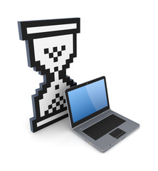 Sticker - Sandglass 3d icon and notebook.