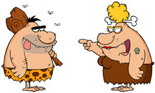Caveman And Angry Cavewoman Cartoon Characters