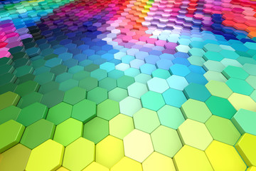 Poster - 3D abstract colored honeycomb cluster background