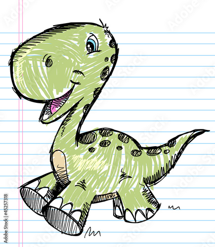 Fototapeta na wymiar Dinosaur Doodle Color Sketch Vector