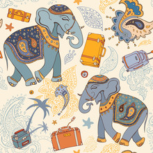 Vector Illustration Of An Elephant. Travel Pattern