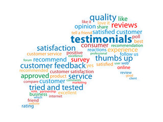 Wall Mural - TESTIMONIALS Tag Cloud (customer satisfaction experience button)