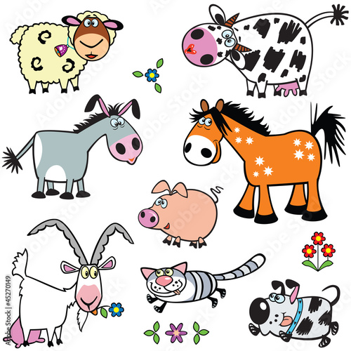 Naklejka na szybę set with cartoon farm animals