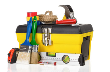 Wall Mural - set of tools and instruments in toolbox on white