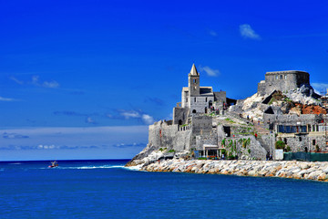 Wall Mural - ligurian coast of Italy - Portovenere, view with old church