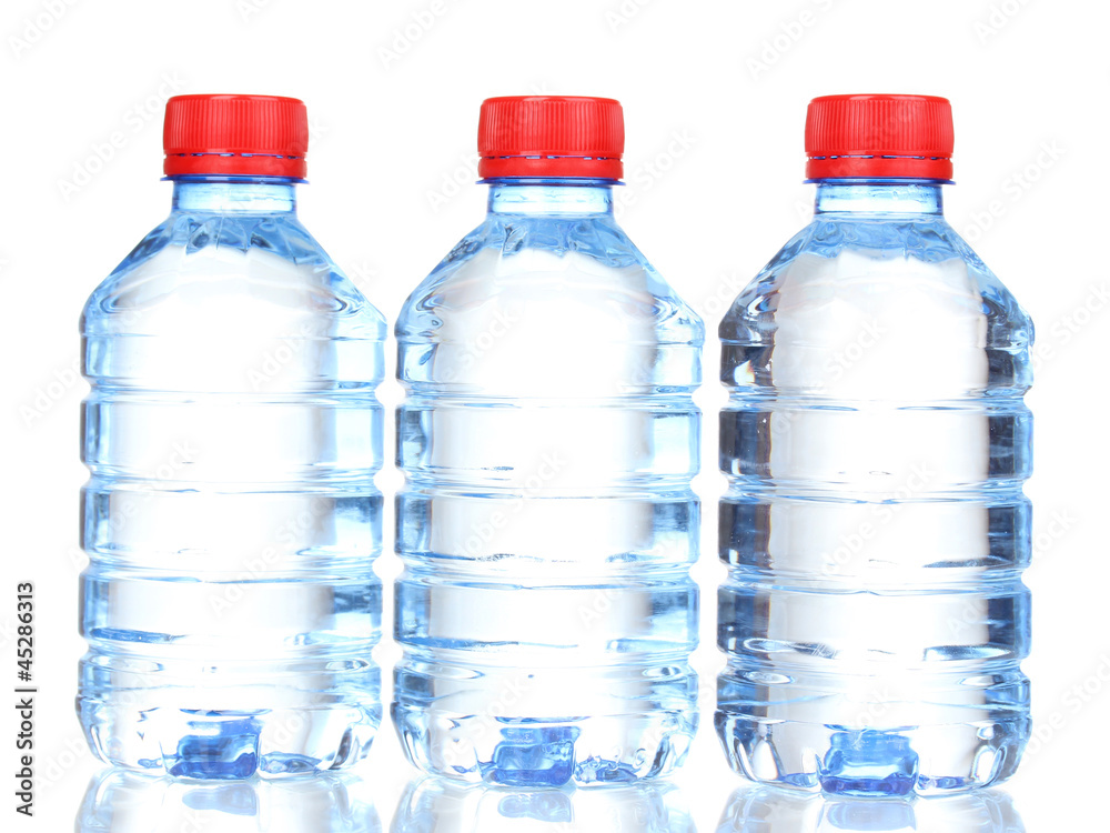 plastic bottles of water isolated on white