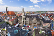 Aerial View Of Munchen: Marienplatz, New Town Hall And Frauenkir