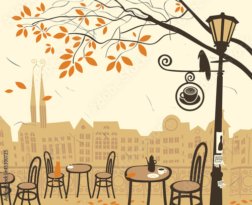 Obraz w ramie autumn landscape with a street cafe