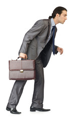 Wall Mural - Man with briefcase on white