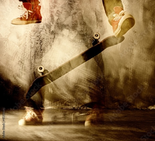Obraz w ramie Skateboard trick in motion
