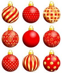 Canvas Print - 9 Red/Gold Christmas Balls Pattern