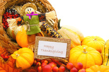 Happy Thanksgiving Card Among A Cornucopia Of Vegetables