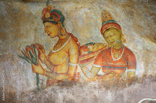 Naklejka dekoracyjna Famous wall paintings on Sigiriya. Sri Lanka