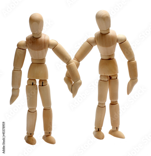 two wooden doll in love Tableau sur Toile