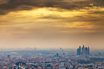 Wall Mural - yellow autumn late sunset under Moscow city