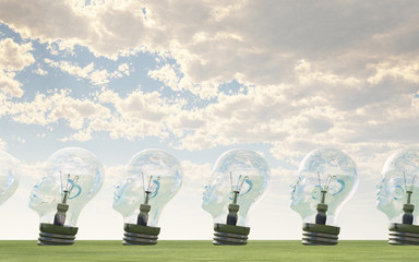 Sticker - Row of human head lightbulbs in landscape