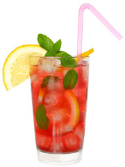 Poster - Glass with fruit cocktail and mint leaves isolated