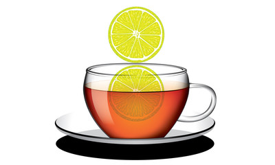 Wall Mural - Cup of tea with lemon vector