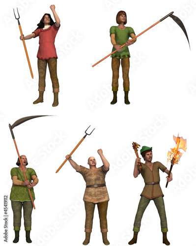 Fotografie, Obraz A set of five angry villagers with pitchforks