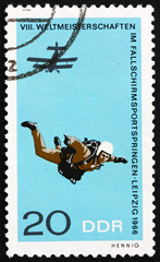 Postage stamp GDR 1966 Parachutist in Free Fall