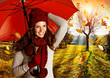 canvas print picture - umbrella 08/girl in autumn sunset with umbrella