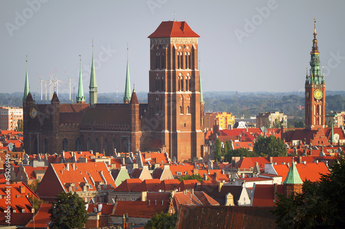 Naklejka na szybę Panorama of old town of Gdansk with historic buildings, Poland