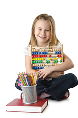 Girl with books and abacus