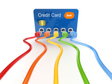 Colorful Patchcords Connected To Credit Card.