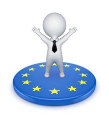 Sticker - European Union symbol and happy 3d small person.