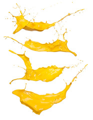 Poster -  Shot of yellow paint splashes, isolated on white background