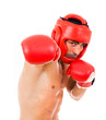 © cristovao31 - Portrait of young Boxer fighter with boxing helmet and gloves ov
