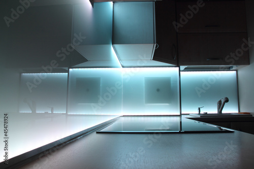 Fotografie, Obraz modern luxury kitchen with white led lighting