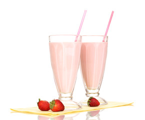 Strawberry milk shakes isolated on white