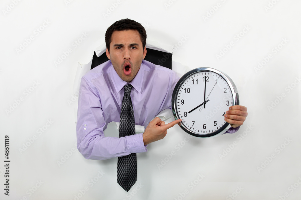 Staring At Clock Rage Angry man pointing at clock Stock Photo | Adobe Stock