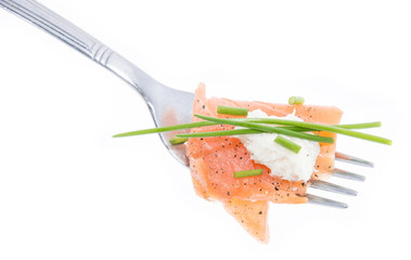 Sticker - Portion of Salmon on a fork (white)