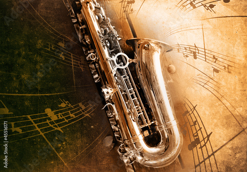 Fototapeta do kuchni Old Saxophone with dirty background